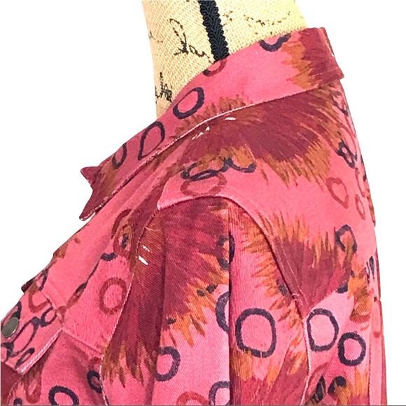 French Laundry Size Large Floral Printed Denim Jacket Pockets Fitted - Picture 7 of 15